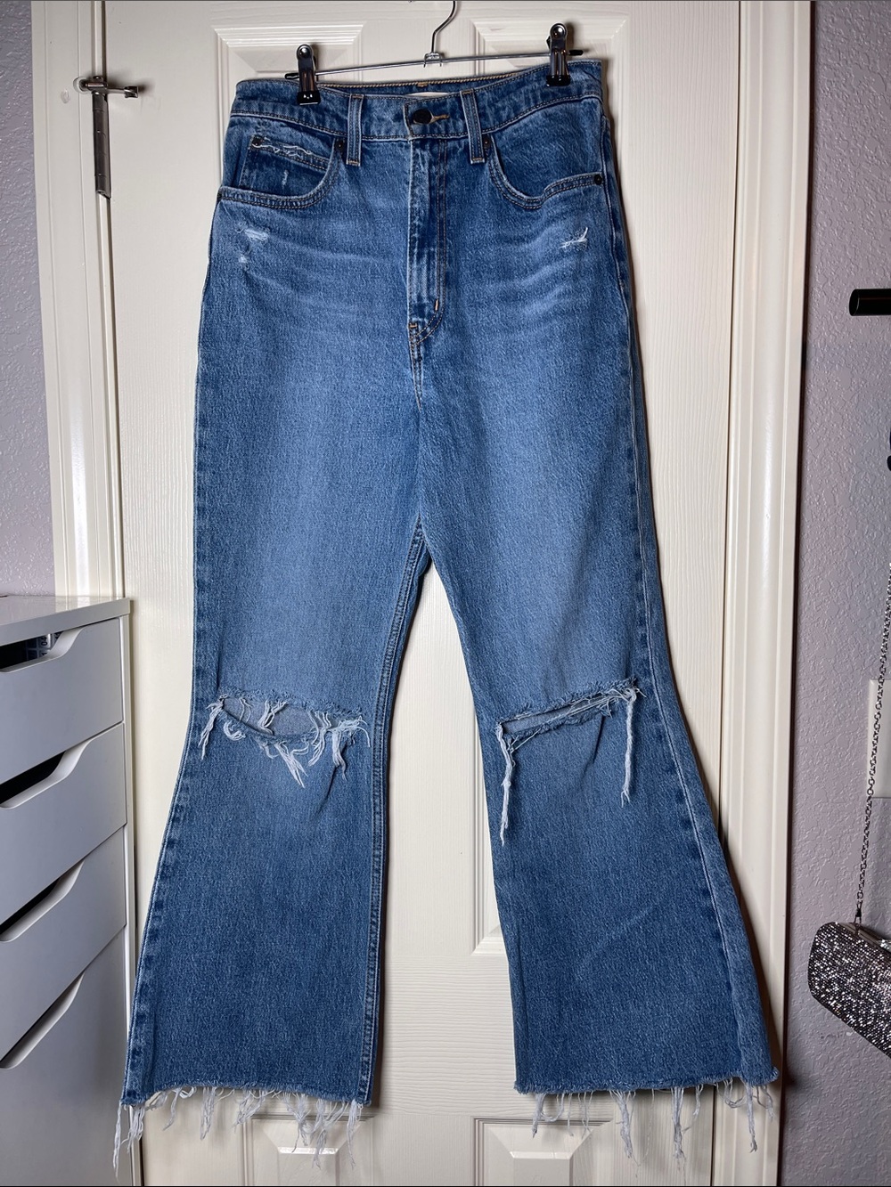 Levi's Blue Ripped High-Rise Flare Jeans